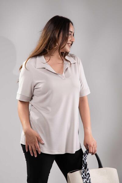 Roxxlen 1112038 Μπλούζα με γιακά πουκάμισο μεγάλου μεγέθους