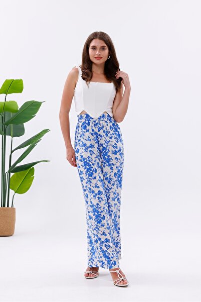 Pulli Collection Colorful Floral Patterned Viscose Palazzo Trousers