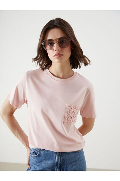 LC Waikiki White Crew Neck Lace Pocket Women's T-Shirt