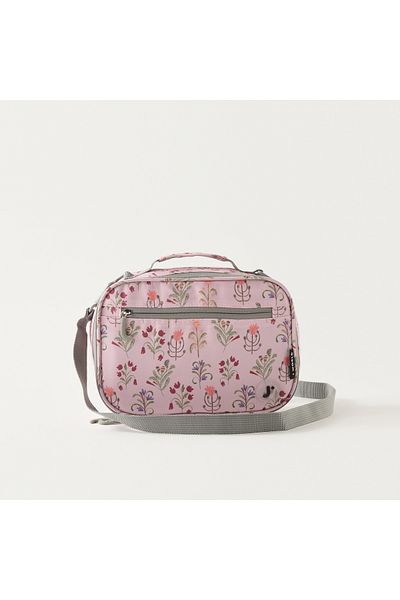 J World All-Over Floral Print Lunch Bag with Adjustable Strap and Zip Closure
