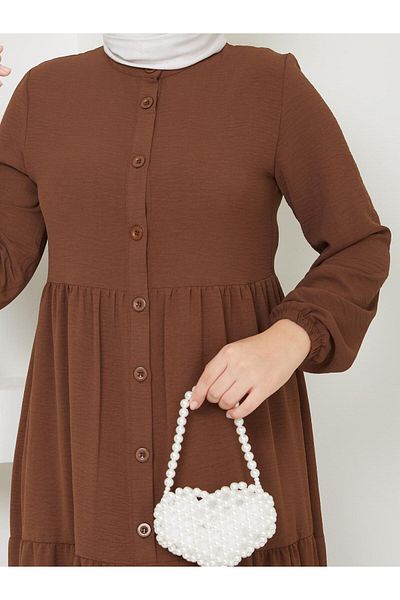 exxitcollection Women's Ayrobin Relaxed Cut Fabric Brown Long Stylish Hijab Dress