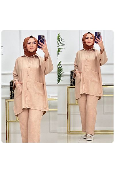 NİSUM MODA Linen Look Pocket Shirt Suit