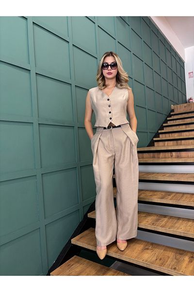 AYHAN Women's Belted Vest-Pants Set