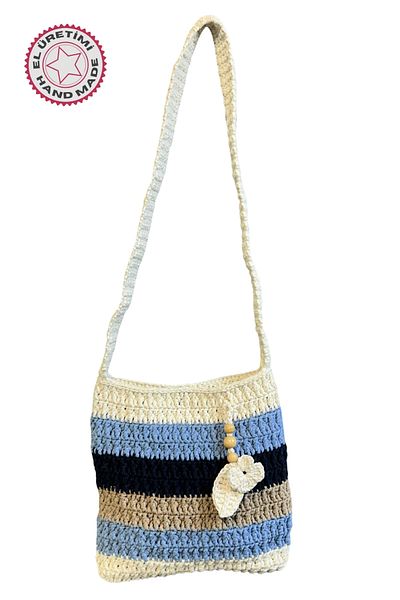 Uretti - Emine 9106 7900 Hand Knitted Wooden Bead Detailed Thick Line Model Shoulder Bag