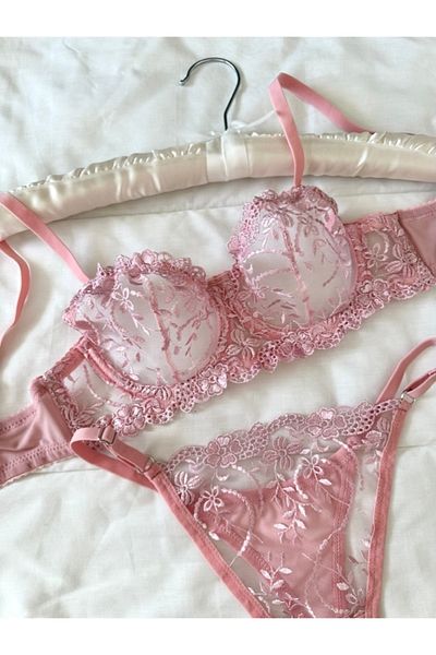 Feruzdesign Pink Marte Bralet Set (Plus Size)