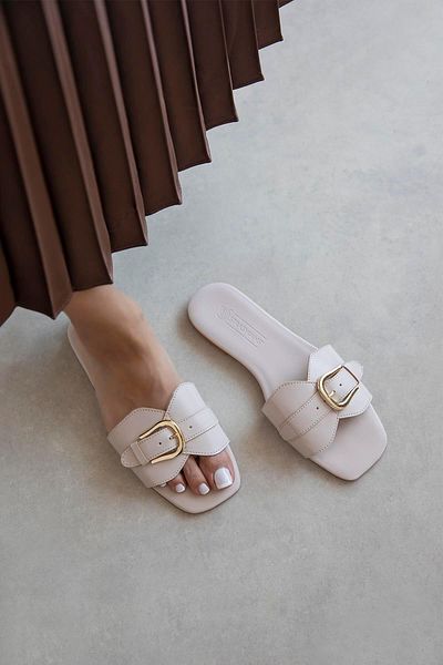 STRASWANS Γυναικείες δερμάτινες παντόφλες Pablo Beige