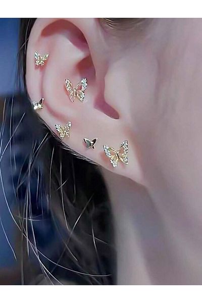 La Saade Aurora Butterflies- Triple Gold Color Butterfly Earring Set