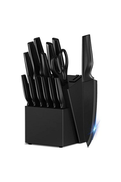 Generic Kitchen Knife Set with Built-in Sharpener Block, Dishwasher Safe, 15 Pieces German Stainless Steel