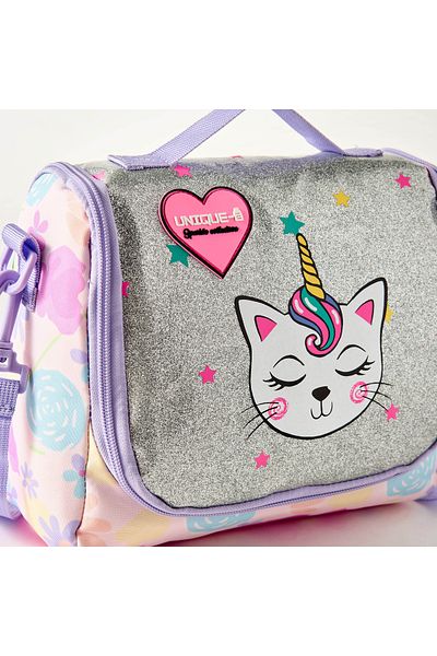 Unique Cat Print Lunch Bag with Zip Closure and Top Handle