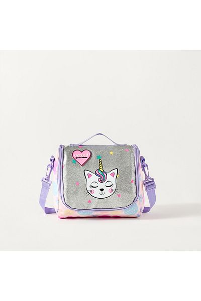 Unique Cat Print Lunch Bag with Zip Closure and Top Handle