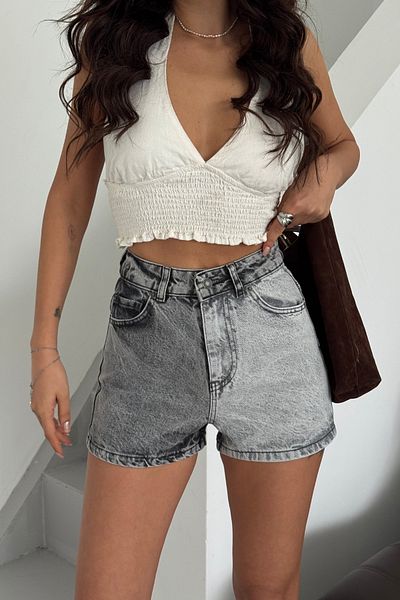 XRAY JEANS Women's Double Color High Waist Smoked Tight Mini Denim Shorts