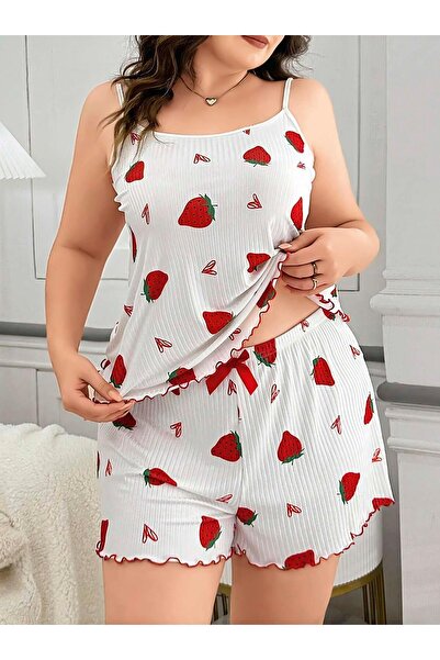 Aria's Closet Arias Closet Plus Size Strawberry Pattern Cotton Shorts Pajama Set