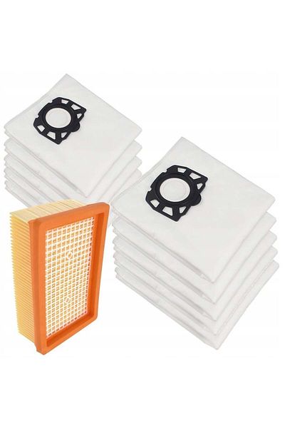 NewEvo Hepa filter set and 10premium textile bags, for Karcher vacuum cleaners series, WD4 WD5 WD6 KWD6 SE5