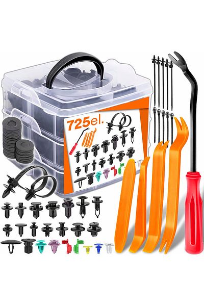 NewEvo Set of 725 clips and tools NewEvo, for car interior, radio, door panels, dashboard