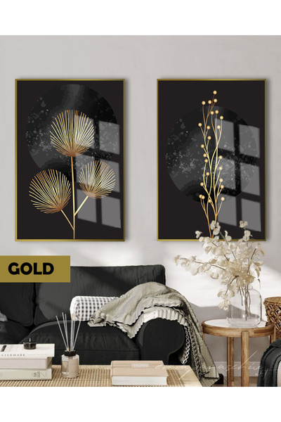 Harikabirev HARIKABIREV | SET PLANTE NEGRU&ZLAT COMBINAT | TABLO DIN STICLA C...