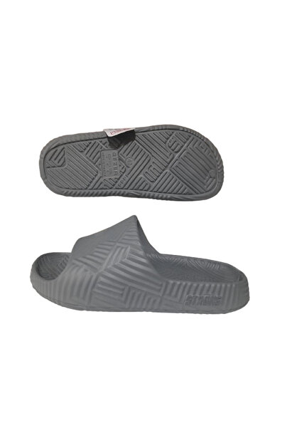 GEZER Men's Gray Striped Open Front Bathroom Garden Pool Slippers