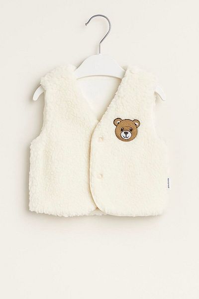 Magu Unisex Baby Plush Cream Teddy Bear Embroidered Vest - Cute and Warm Design