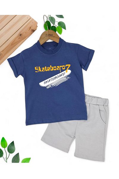Egelite Boy's Summer Skateboard Printed 2-6 Years Shorts Bottom Top Set