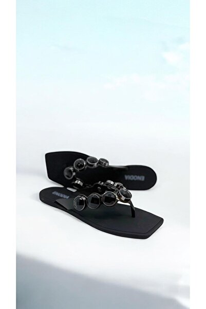Enodia J-9001-1 Mykonos Siyah Jelly Parmak Arası Taşlı Terlik – Kadın Yazlık