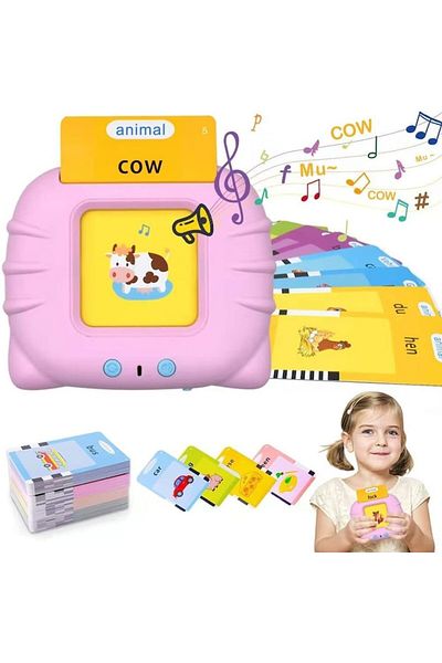 OEM Jucărie educativă, cititor de carduri cu un set de 112 cărți, 224 de cuvinte, 3+, roz