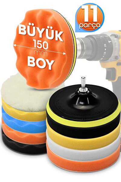 Telvesse Büyük Boy 11 Parça 150mm Pasta Cila Polisaj Süngeri Seti Matkap Uyum...