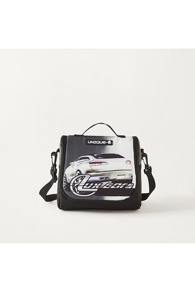 Unique -1 Car Print Lunch Bag with Adjustable Strap and Zip Closure