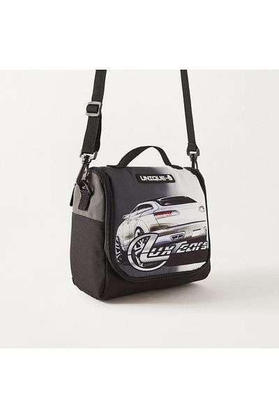 Unique -1 Car Print Lunch Bag with Adjustable Strap and Zip Closure