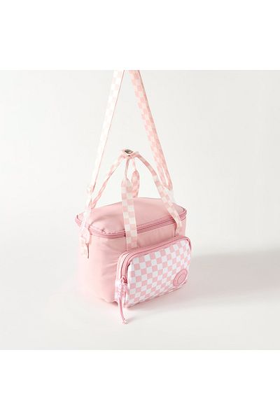 Marshmallow Checked Lunch Bag with Adjustable Strap and Zip Closure