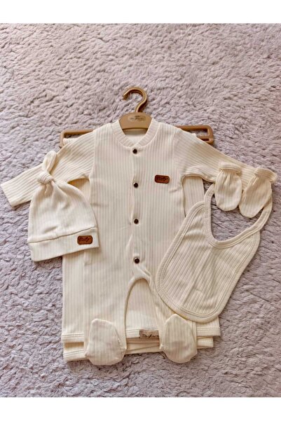 Bilge Trend Girl Boy Baby Natural 5 Piece Cream Hospital Release Bodysuit Set