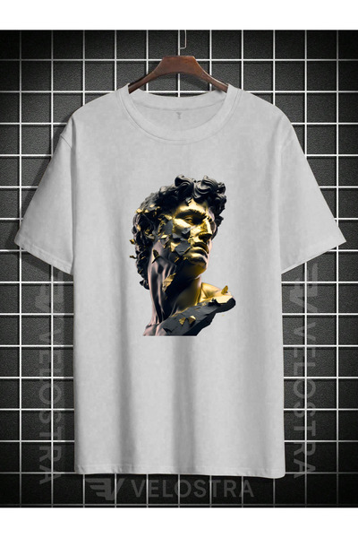 Velostra تي شيرت ذهبي كبير الحجم مطبوع عليه إيكاريوس للجنسين