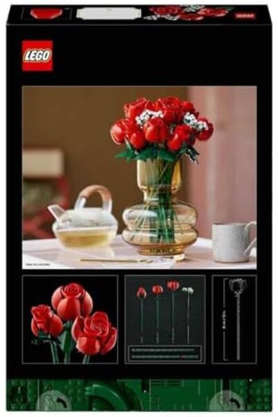 LEGO Botanicals Bouquet of Roses - Artificial Flowers Set for Adults incl. a Buildable Vase - Home o