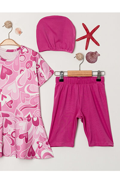 Harika KIDS Kız Çocuk Bisiklet Yaka Etekli Mayo ve Tayt Bone Dahildir.