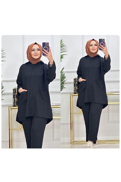 NİSUM MODA Linen Look Pocket Shirt Suit