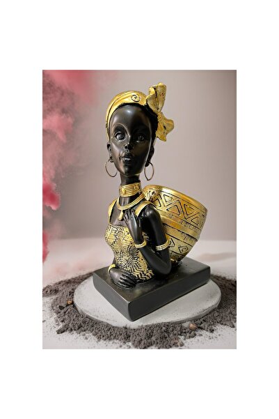 Unbranded/Generic Figurină decorativă femeie africană cu detalii aurii – 24 cm, sculptură din rășină