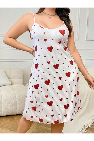 Motto10 butik Motto10Boutique Plus Size Heart Pattern Cotton Thin Sling Long Nightdress