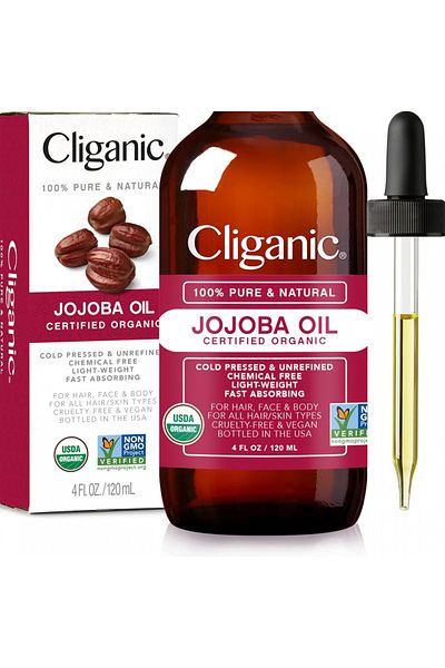 Cliganic Certified Organic Jojoba Oil, 100% Pure Cold Pressed for Hair, Face and Nails - 120 Ml