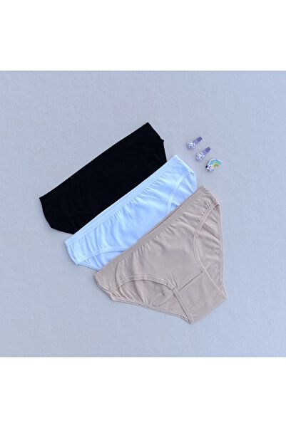 siyalife Chiloți din bumbac pieptănat din 3 piese pentru femei Slip bikini