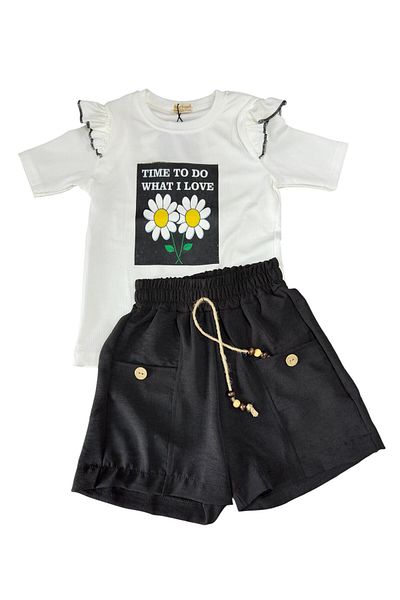Kamex Daisy Printed Short Sleeve T-Shirt Shorts Girl's Set