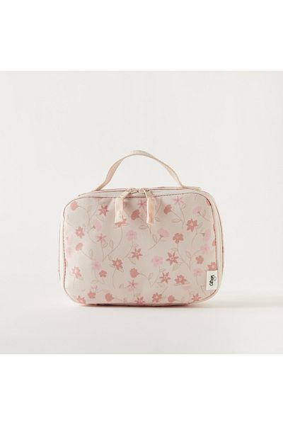 Citron Floral Print Insulated Lunch Bag with Handle and Zip Closure