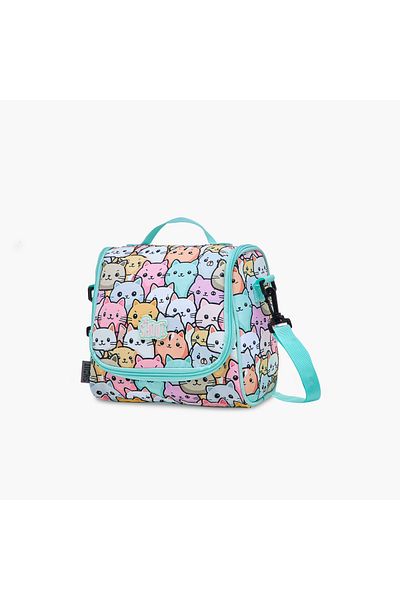 Shout Cat Print Lunch Bag with Adjustable Strap and Zip Closure