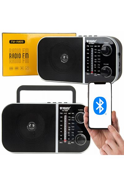 Renew Force Force portable radio, FM/AM antenna, Bluetooth, SD Card Slot, Black
