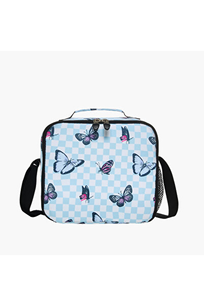 ST Right St.Right Butterfly Print Lunch Bag with Strap and Zip Closure