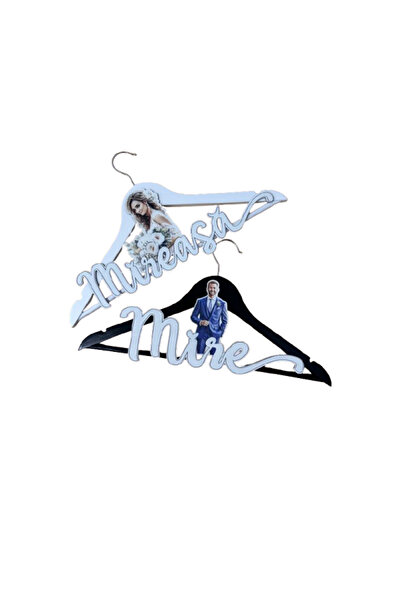 OEM Set 2 umerase alb-negru pentru nunta, model mire/mireasa, 45x23x1 cm