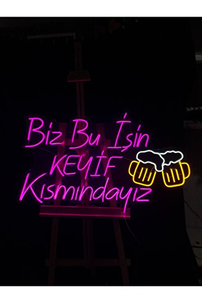 vinyuup Biz Bu İşin Bardaklı Görsel Eklenmiş Keyif Kısmındayız Neon Yazı Tabe...