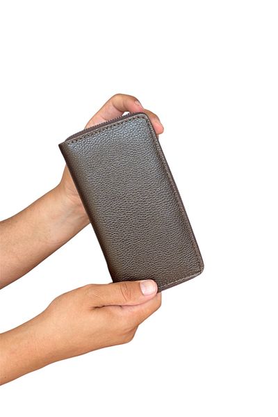 Tisaati Premium Series Luxury Leather Vertical Zipper Phone Compartment Wallet Belt Card Holder and Prayer Beads Men's Set