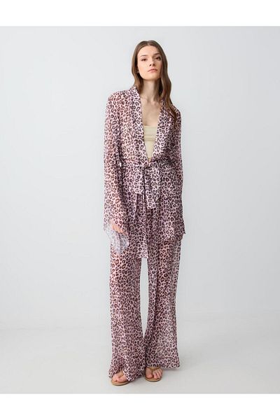 Jimmy Key Powder Pink High Waist Wide Leg Patterned Chiffon Woven Trousers