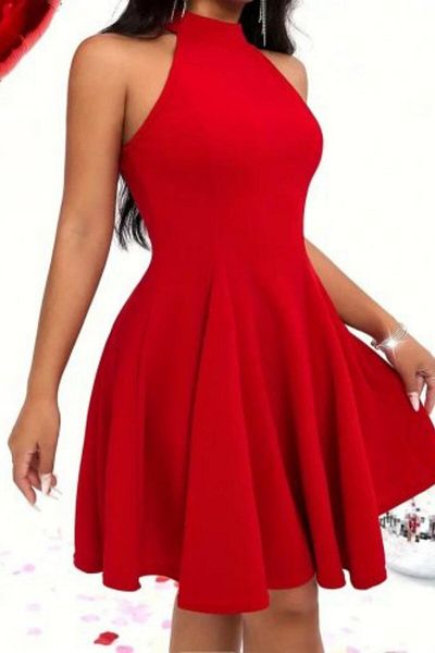 Mossta Halter Neck Mini Crepe Dress - Red