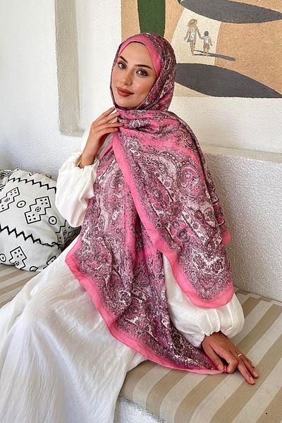 lamelif Retro Pattern Soft Shawl Candy Pink