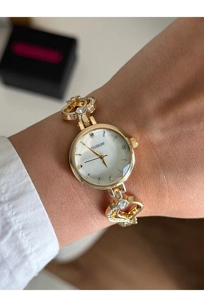 RoseandRoses Loven Special Design Dial Vintage Heart Detail Women's Wristwatch Gold (White Dial)