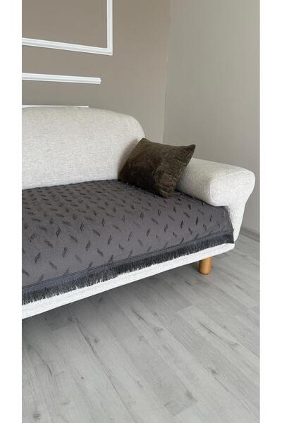 DİLETTO Bohem Püsküllü Çizgili Oturma Yerini Kapatan Koltuk Örtüsü Gri 90 X 200